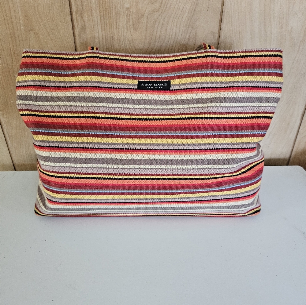 Kate Spade Striped Canvas Shoulder Bag in Pink, Red, Yellow, Cream